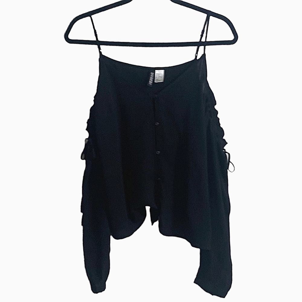 Divided Black Off-the-Shoulder Peasant Style Blouse Size 12